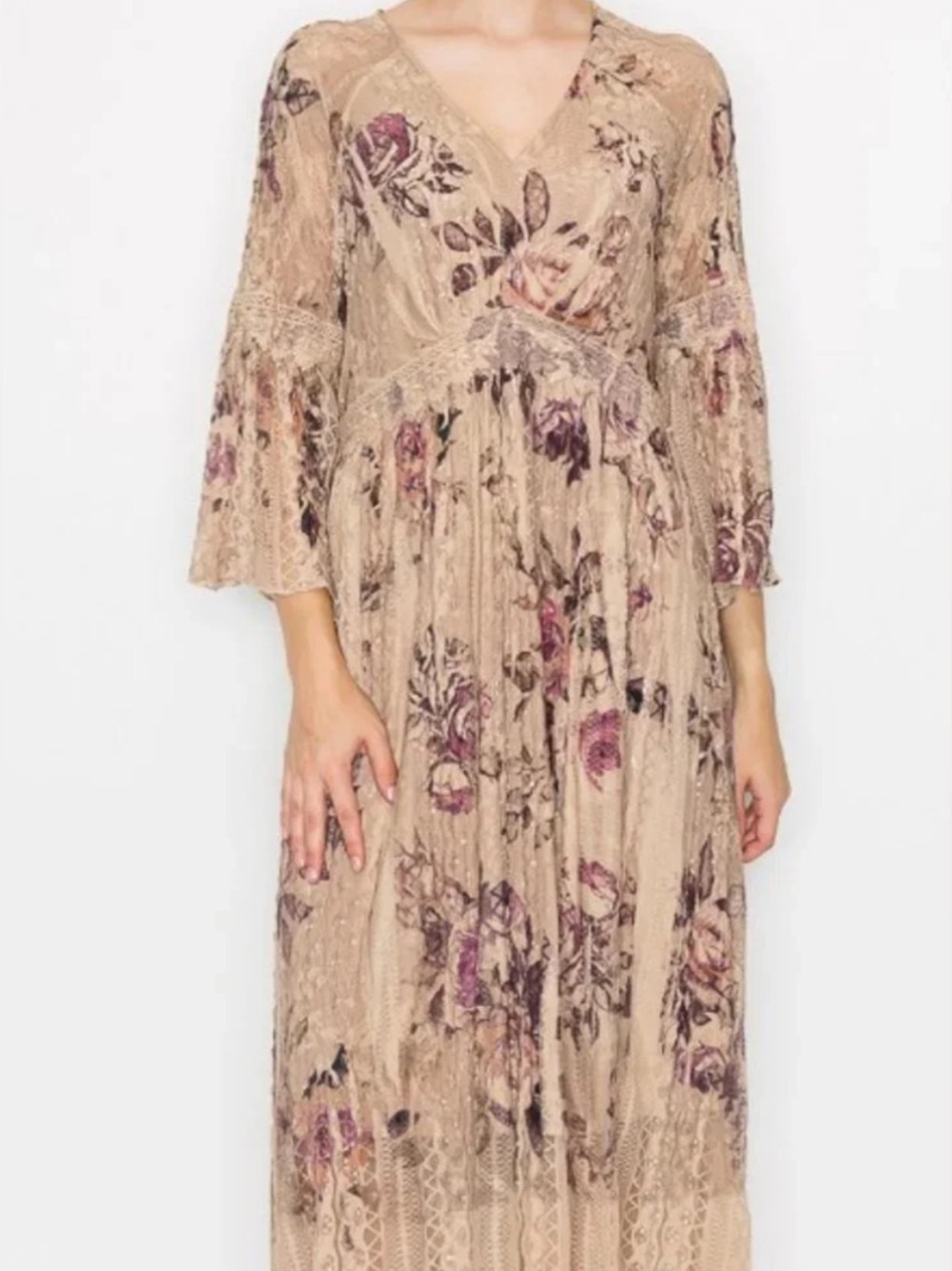 ORIGAMI all LACE lined BOHEMIAN WESTERN Maxi Dress Size XL gypsy shabby chic - Picture 4 of 16